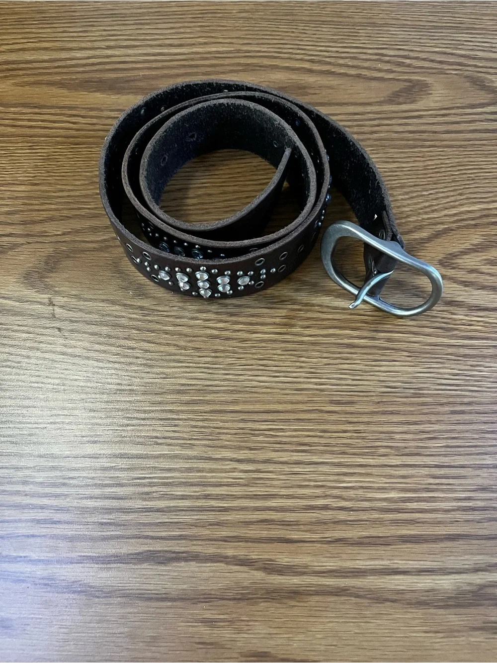 Brown Studded Leather Women’s Belt with Silver Buckle